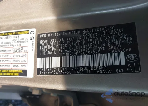 2007 Toyota Corolla Ce/Le/S from USA, damaged, VIN 2T1BR32E17C853225